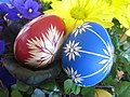 Easter eggs decorated with straw